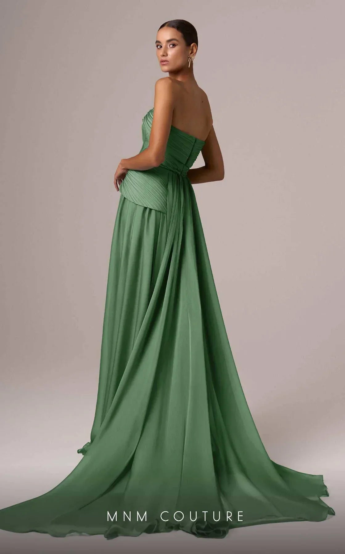 MNM Couture E0082 Beige Off-Shoulder Gown, Open Back