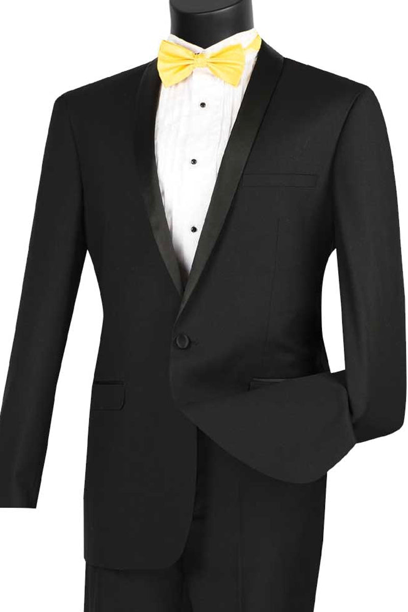 Black Slim Fit Shawl Collar Tuxedo for Men