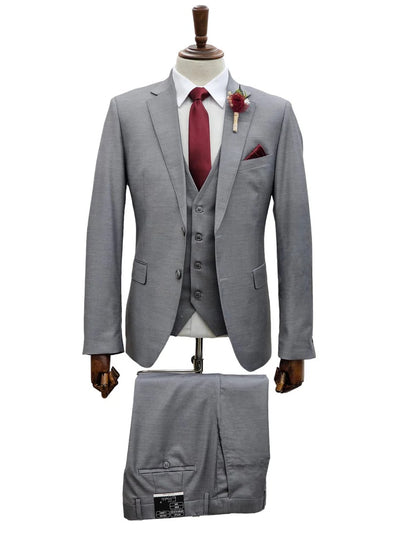 Mens Giovanni Testi 3 Piece Suit in Light Grey β Notch Lapel Blazer, Matching Vest & Flex Waist Dress Pants