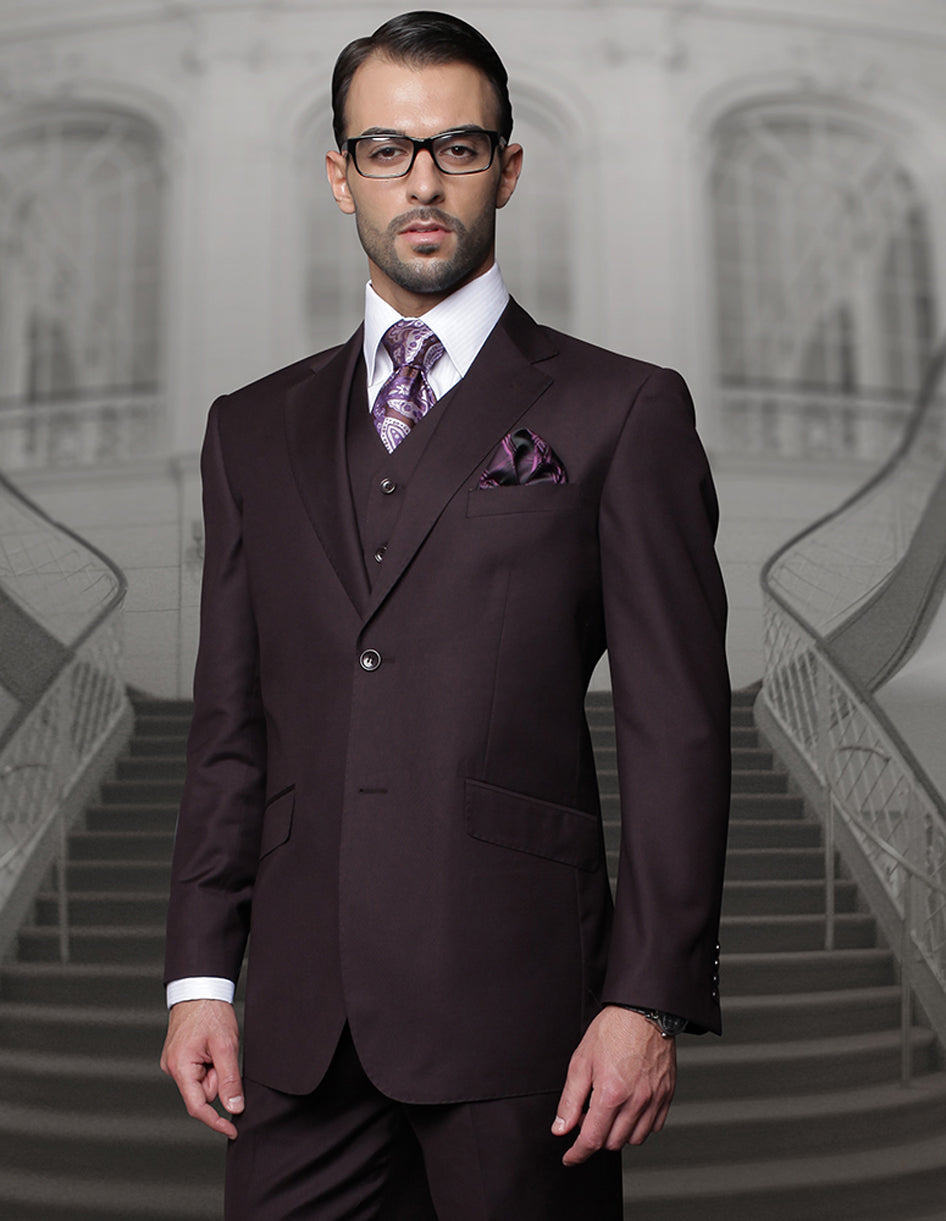 2 Button Wool Vested Suit, Modern Fit - Eggplant