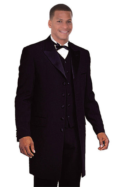 Mens Long Vested Gangster Zoot Suit Tuxedo In Black
