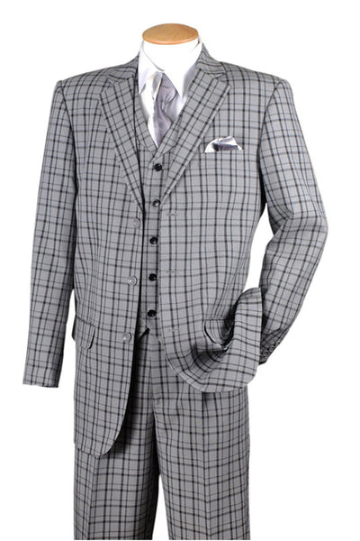 Mens 3 Button Vested 1920's Gangster Plaid Suit in Black