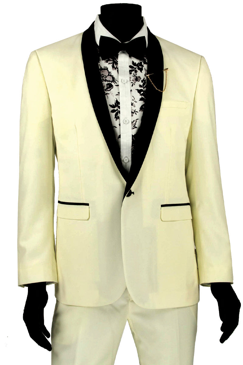 Ivory Slim Fit One-Button Shawl Tuxedo