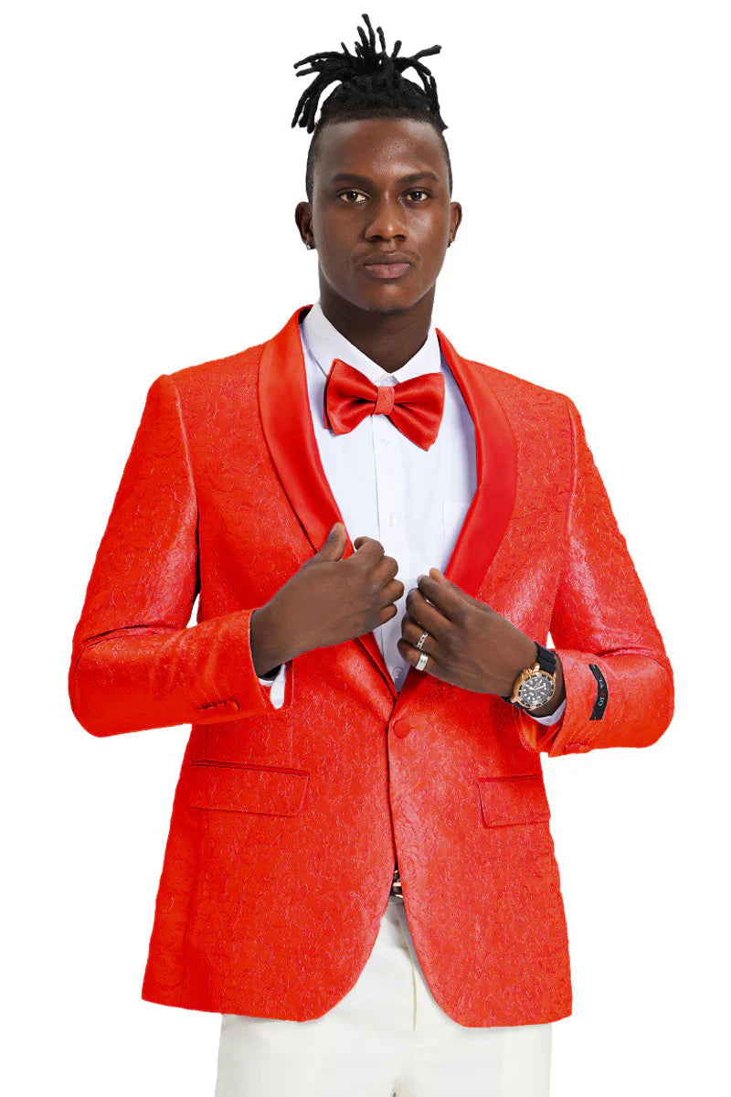 Slim Fit Red Paisley Tuxedo Jacket for Men