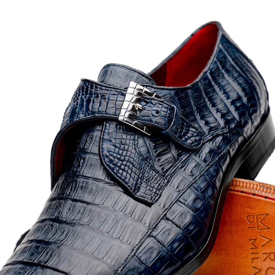 Rovigo Navy Crocodile Skin Single Monk Loafers