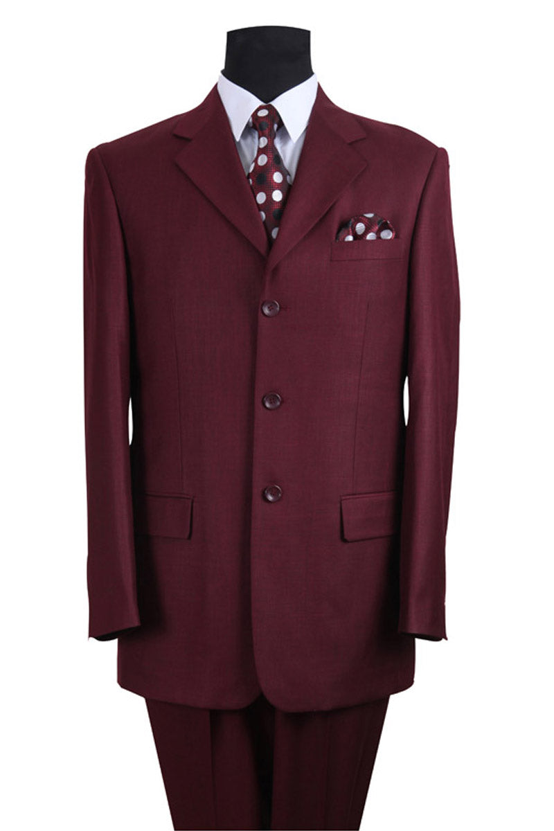 Mens 3 Button Wool Feel Textured Suit in Burgundy