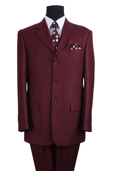 Mens 3 Button Wool Feel Textured Suit in Burgundy