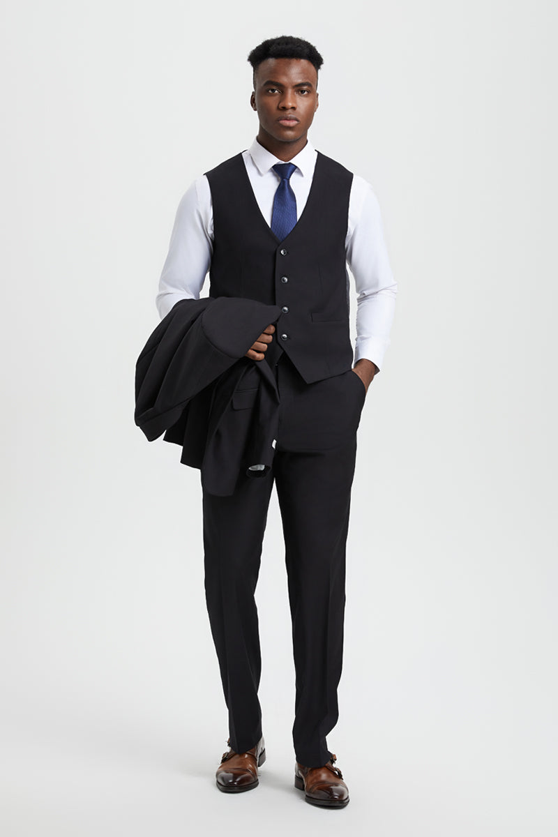 Stacy Adams Two Button Black Suit with Vest