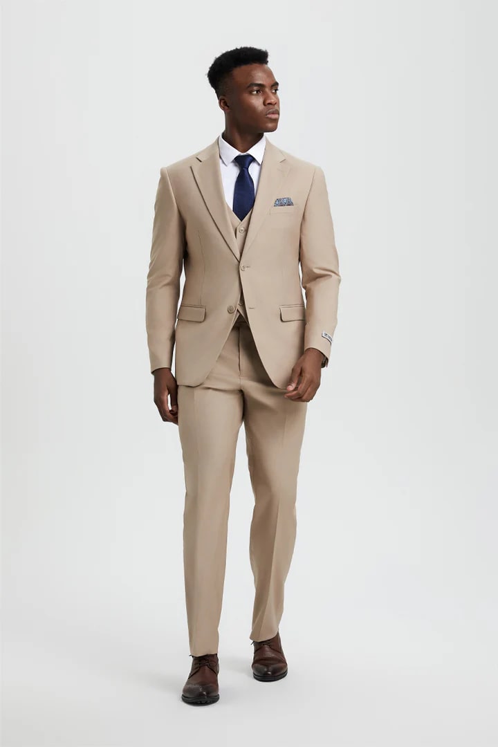 Stacy Adams Men's Tan Vested Two-Button Suit