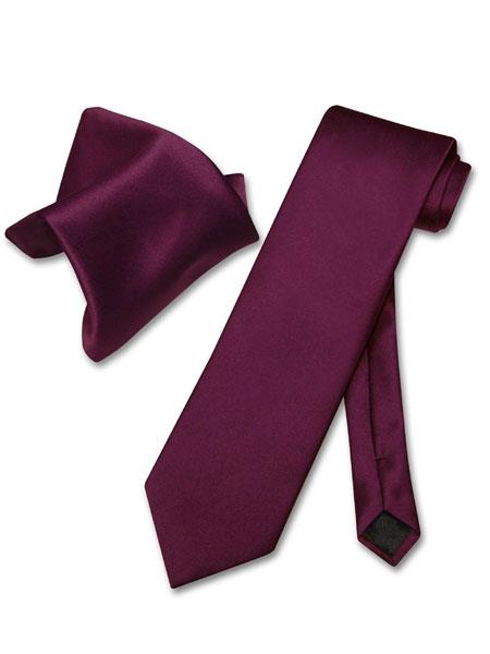 Men's Eggplant Purple Solid Polyester Trendy Neck Ties And Hanky-Men's Neck Ties - Mens Dress Tie - Trendy Mens Ties