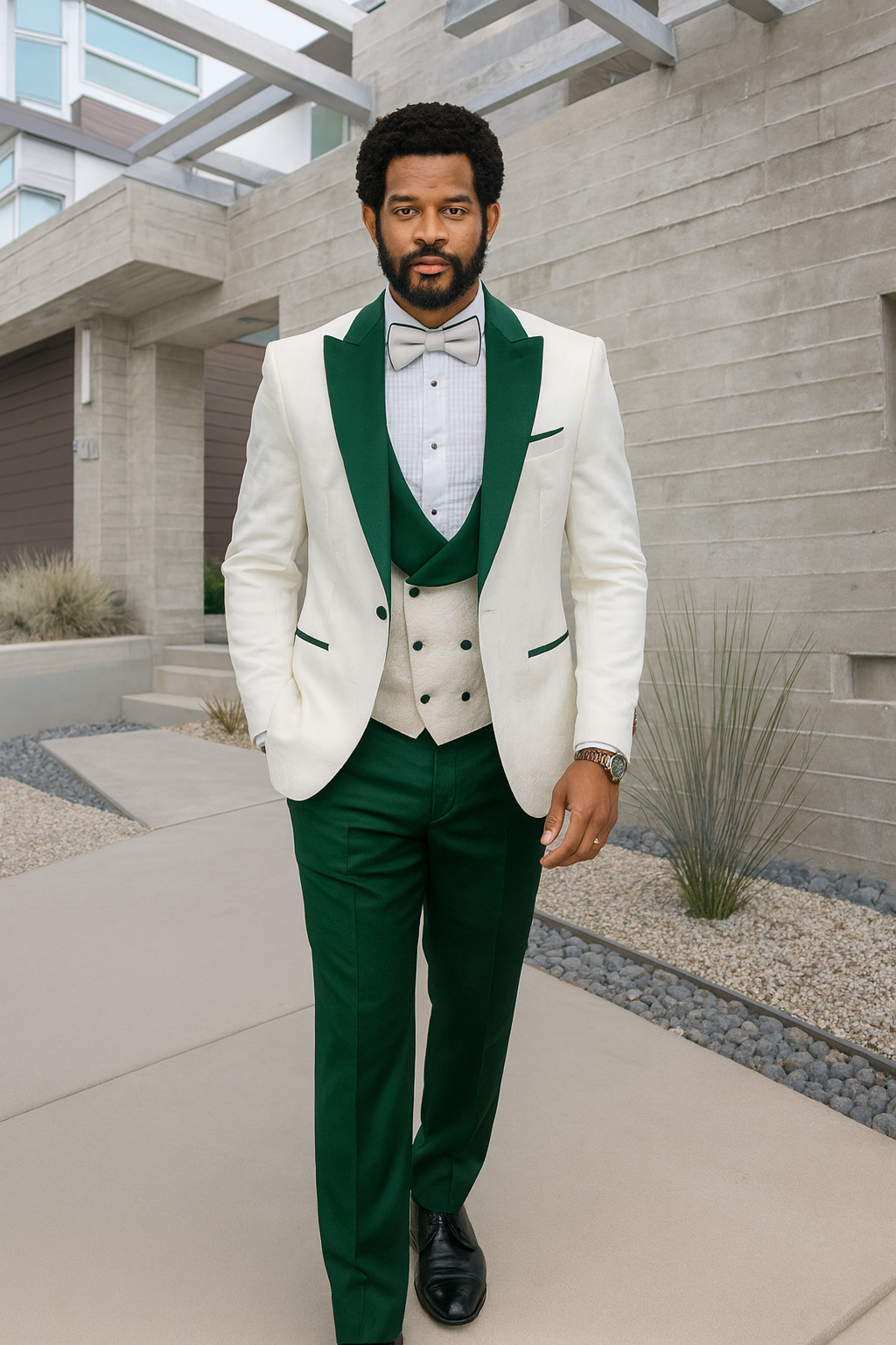 Paisley Green & White Peak Lapel Formal Set