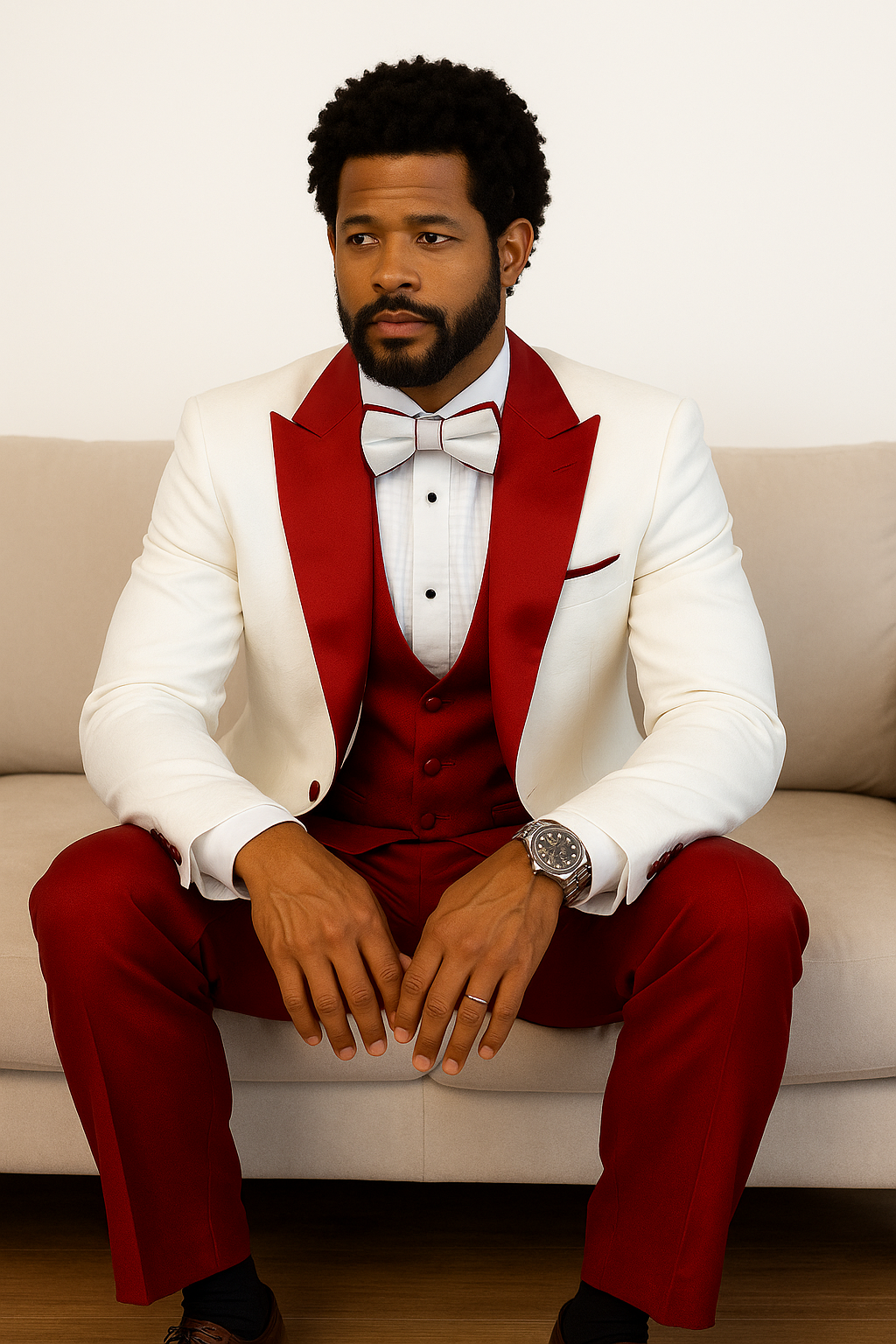 Hilton White Red Paisley Peak Lapel Tuxedo Set
