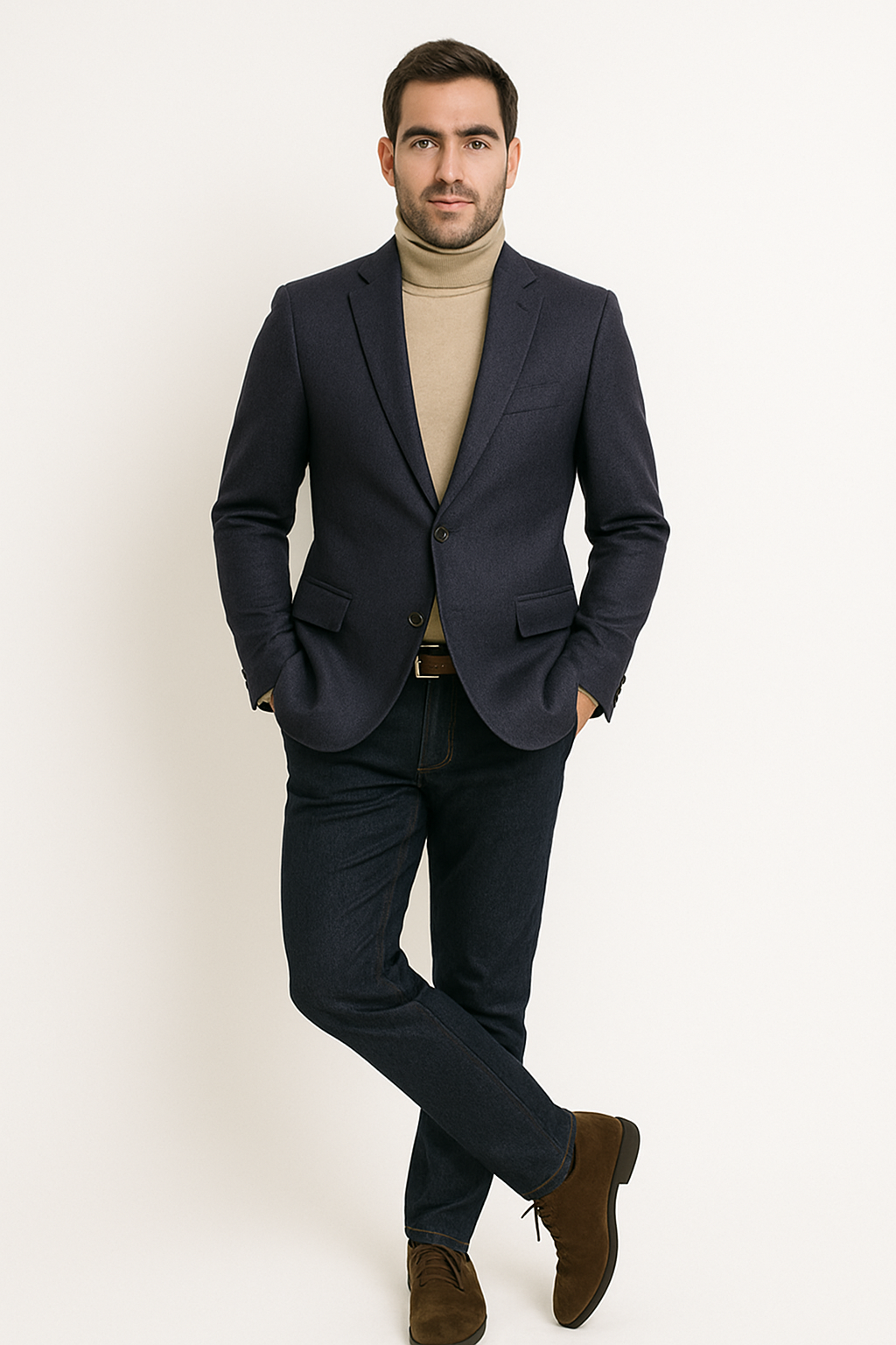 Navy Cashmere Two Button Jacket with Notch Lapel