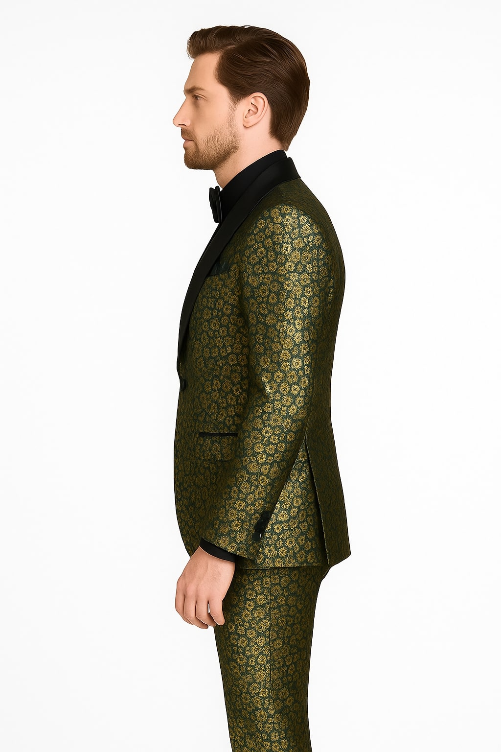 Emerald Green Gold Floral Tuxedo for Men