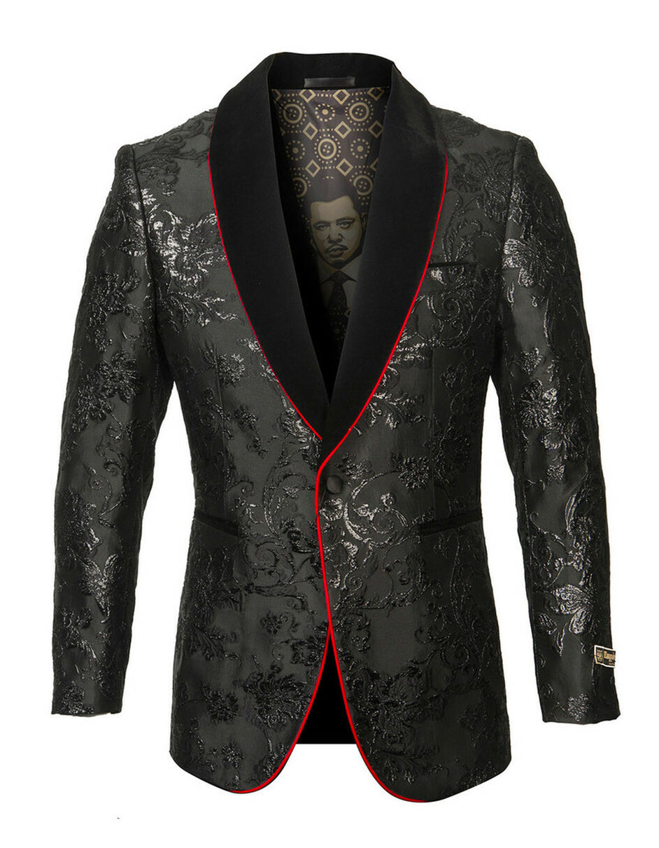 Empire Black Paisley Blazer with Velvet Shawl Lapel