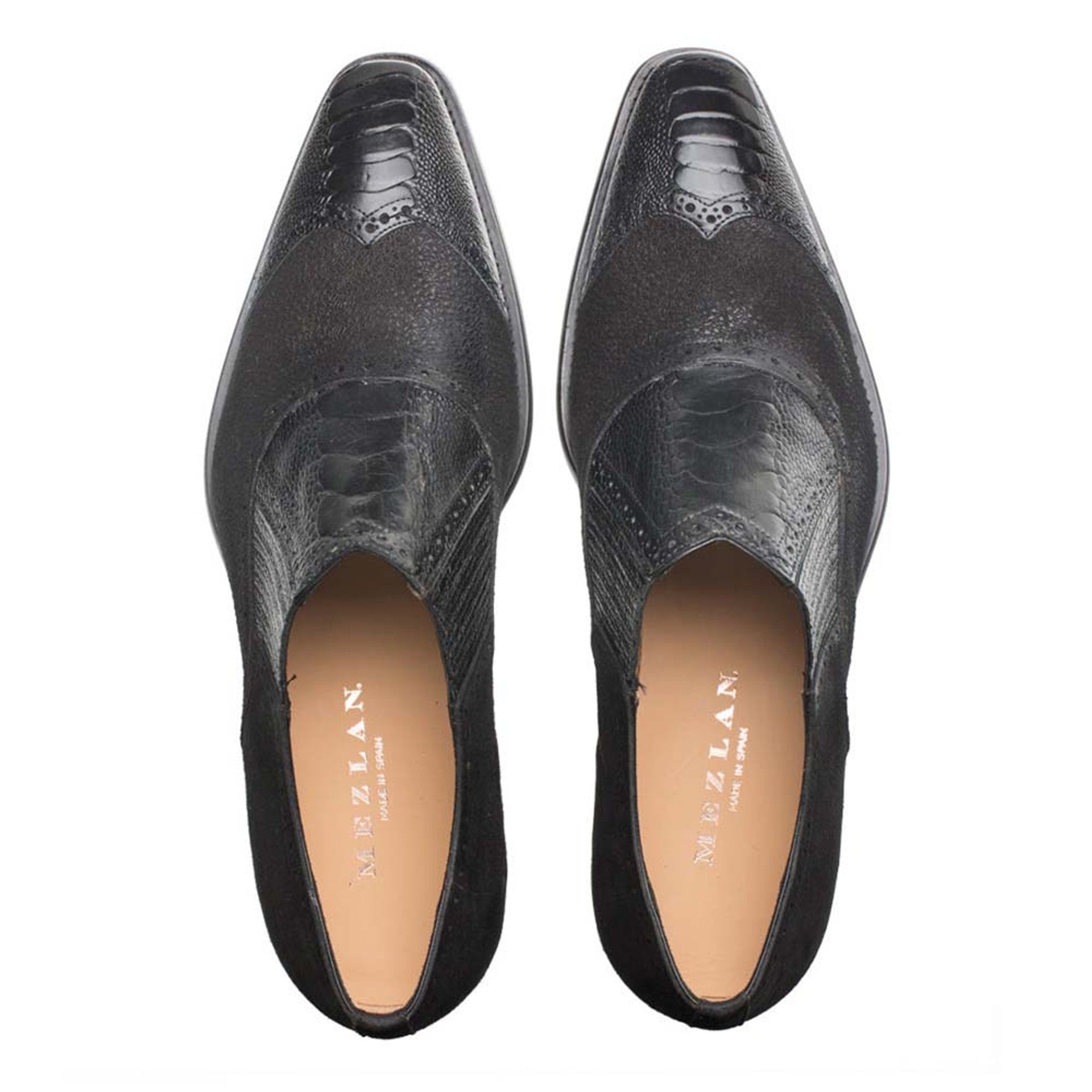 Mezlan Black Ostrich & Suede Gored Slip Ons