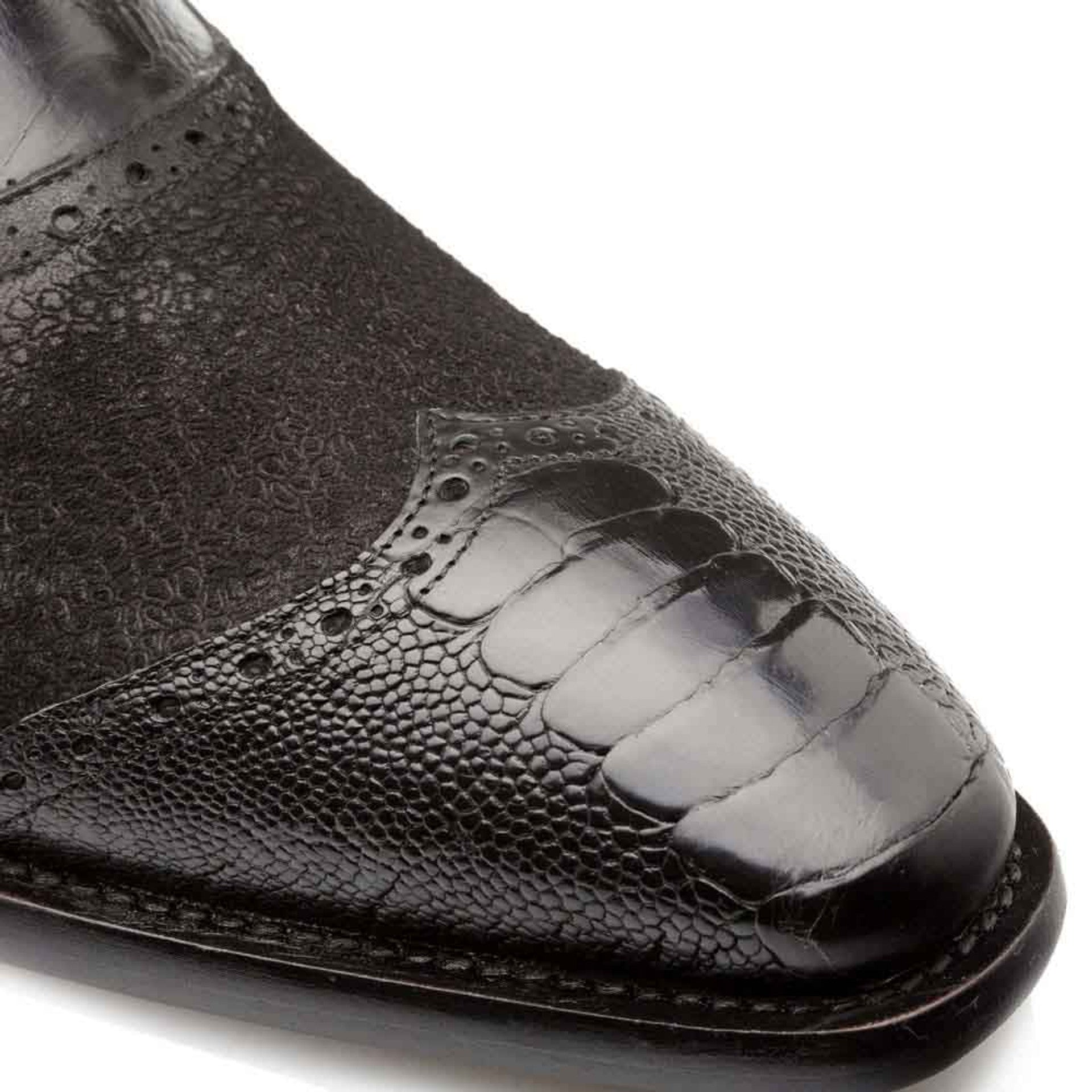 Mezlan Black Ostrich & Suede Gored Slip Ons