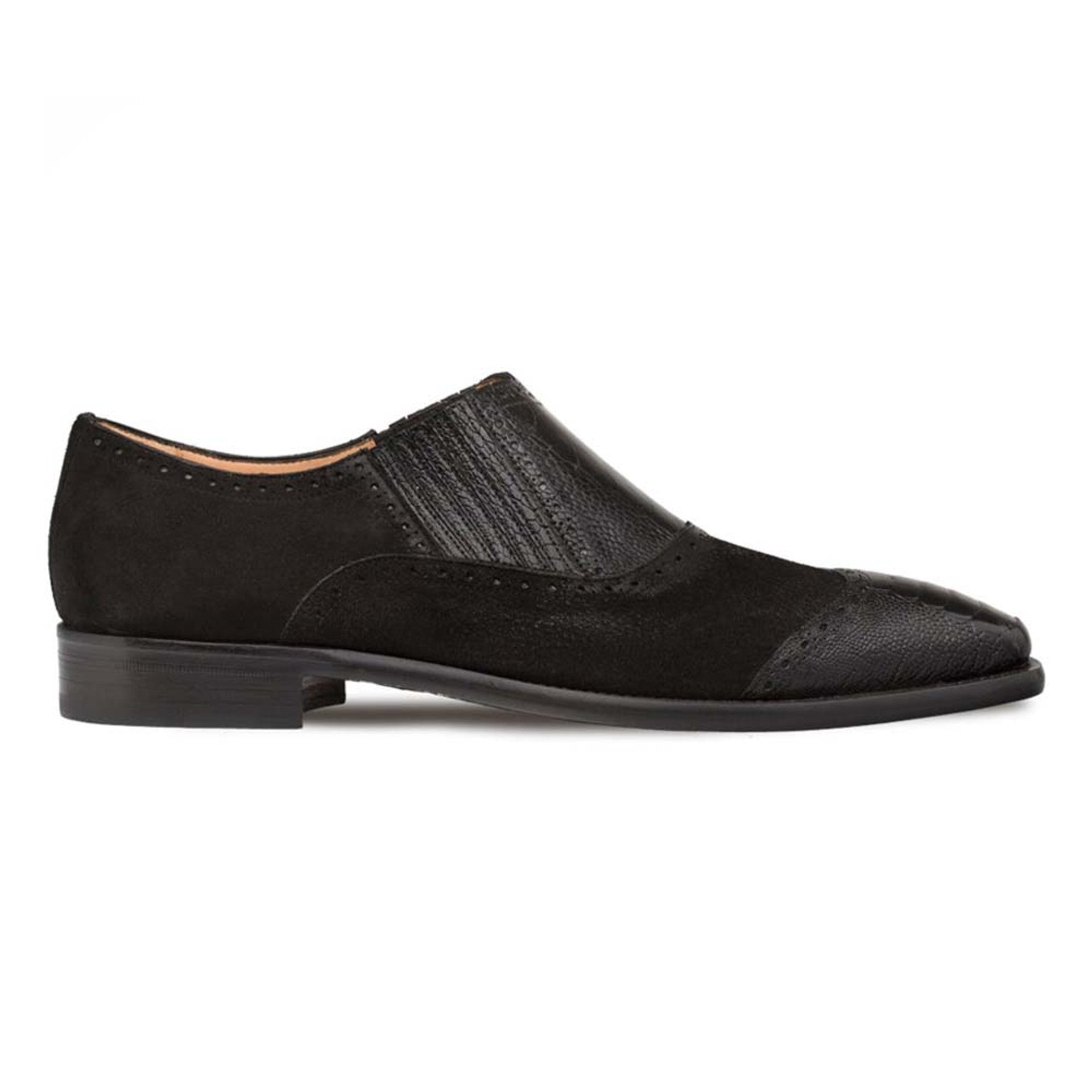 Mezlan Black Ostrich & Suede Gored Slip Ons