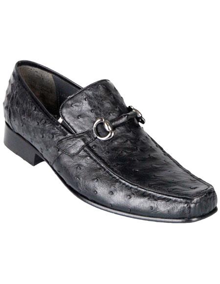 Los Altos Boots Men's Stylish Black Exotic Ostrich Slip-On Classic Dress Shoes