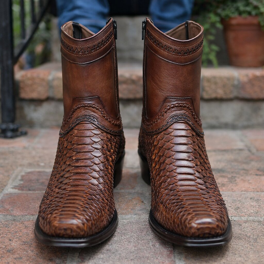 Python European Toe Boots in Porto Brown