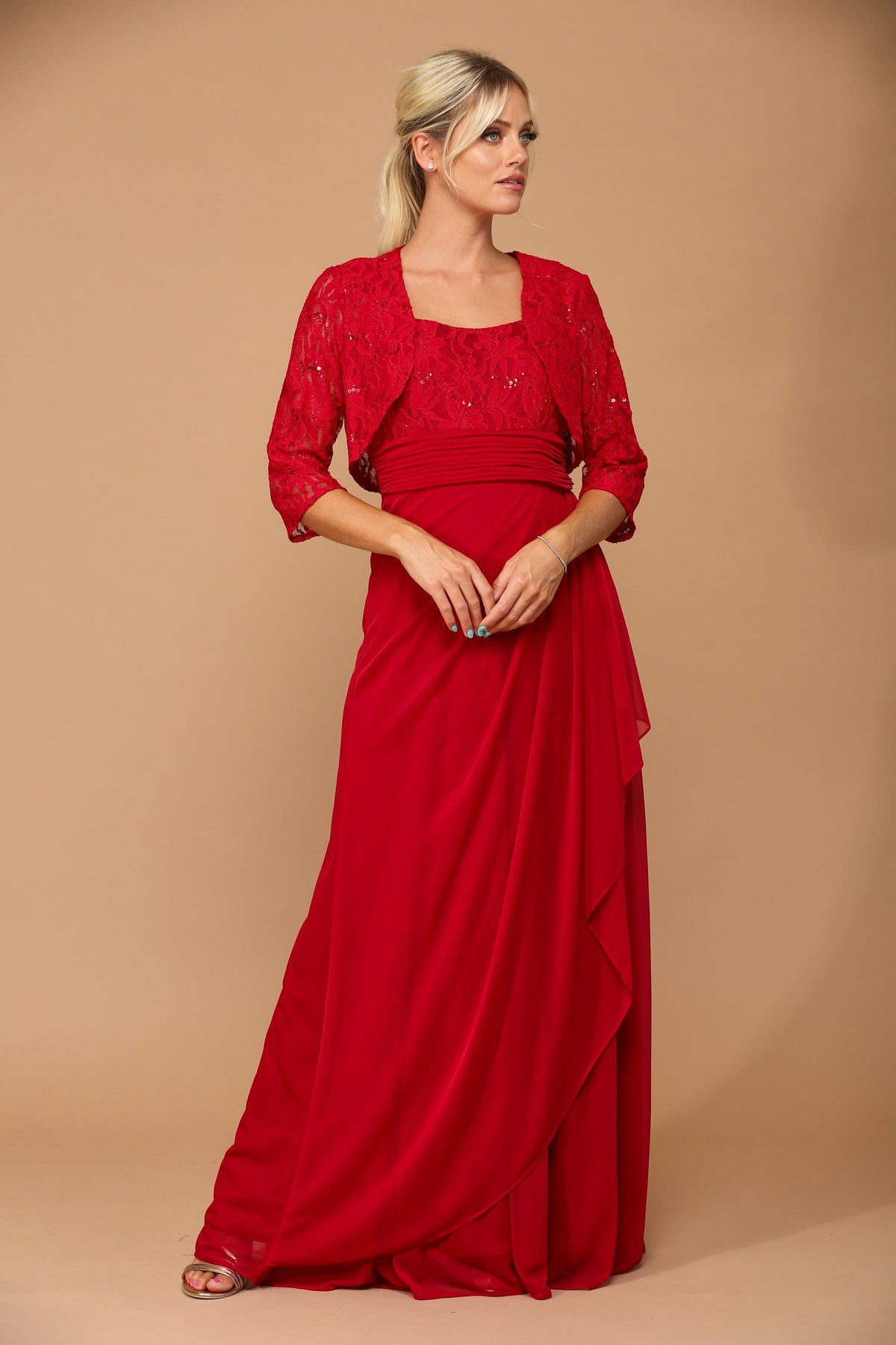 Eva USA 3094 Long Mother Of The Bride Lace Chiffon Jacket Dress