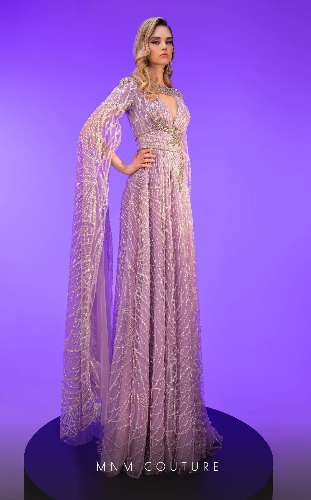 Fouad Sarkis Embellished Cape Sleeve Gown