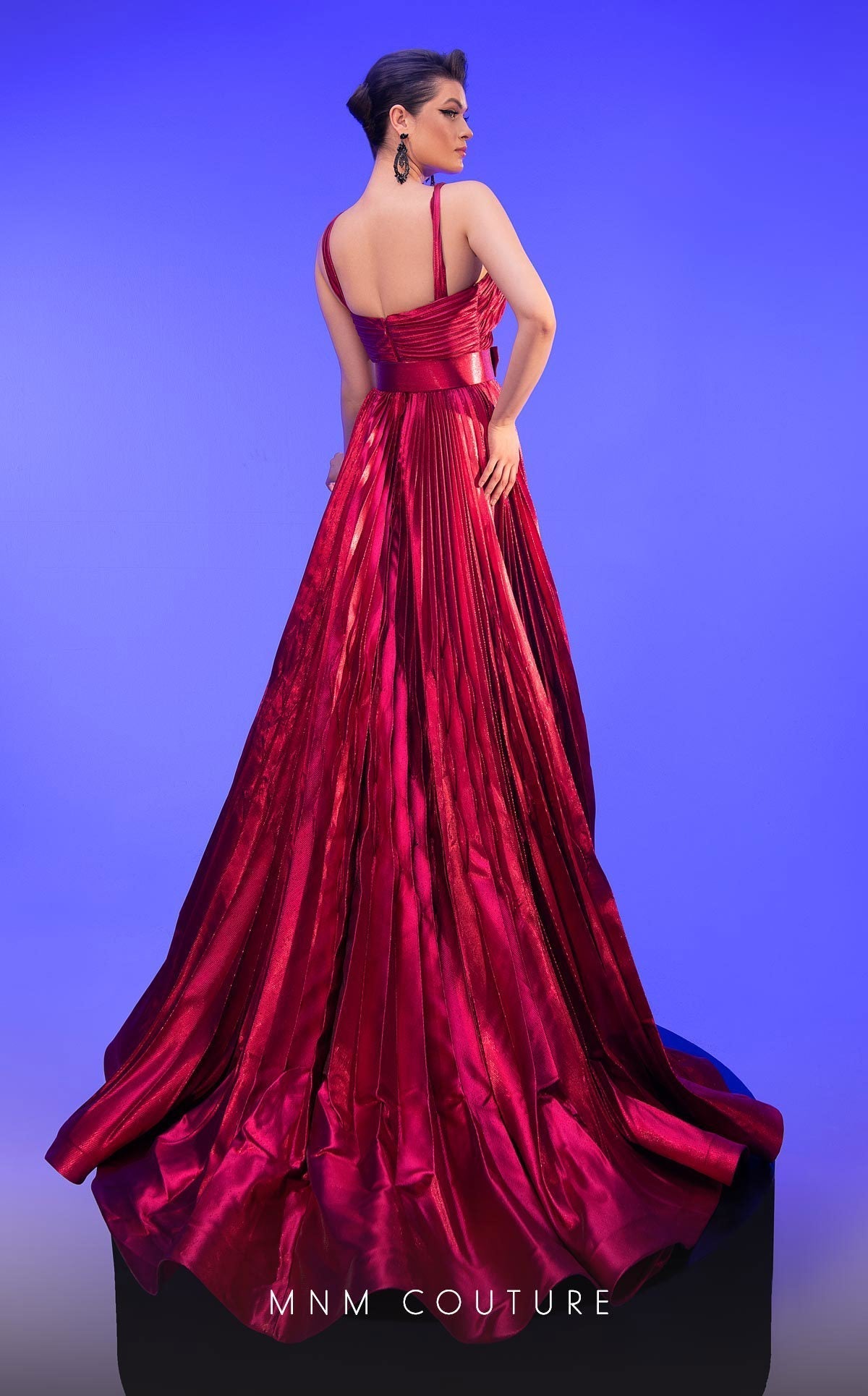 Fouad Sarkis F02808 Pleated Puff-Sleeve Gown
