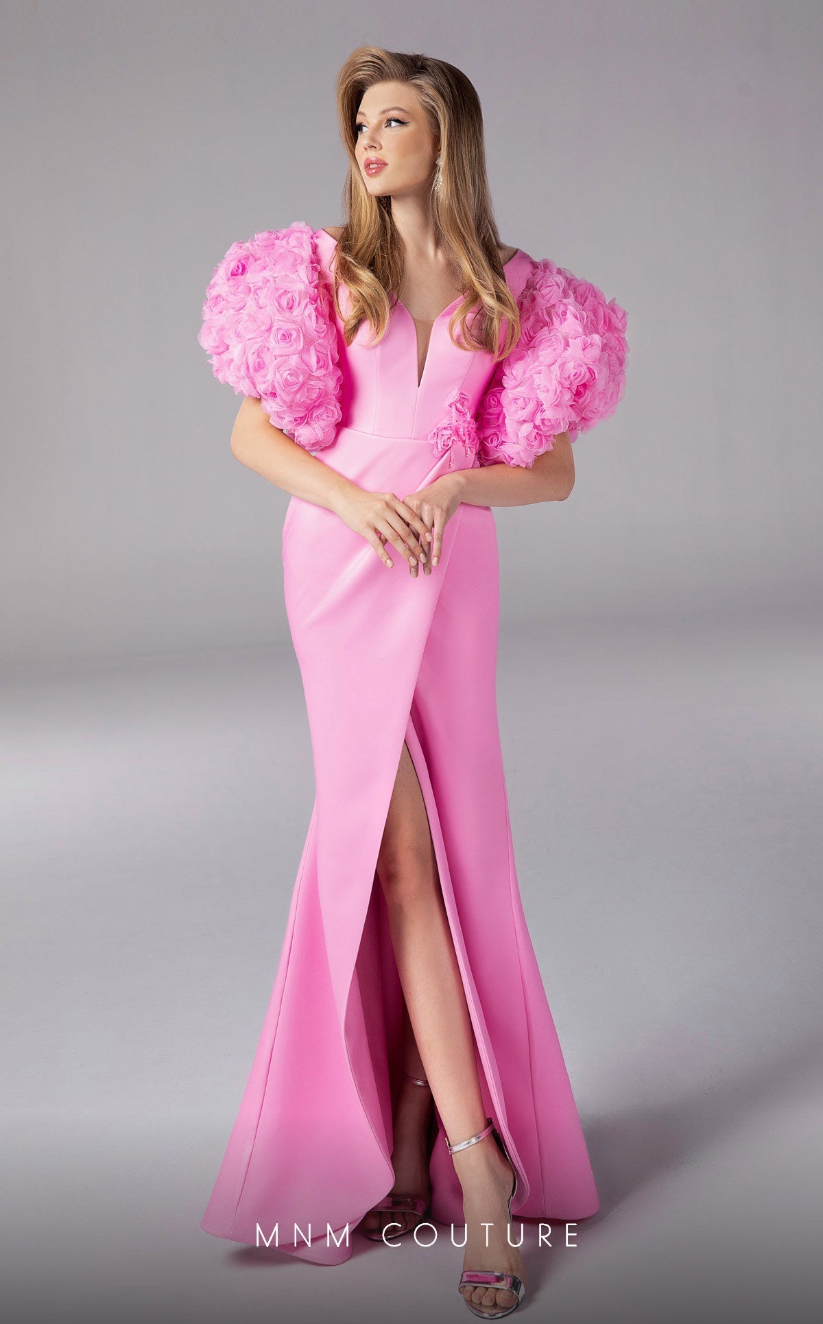Fouad Sarkis F02824 Floral Sleeve Plunging Gown