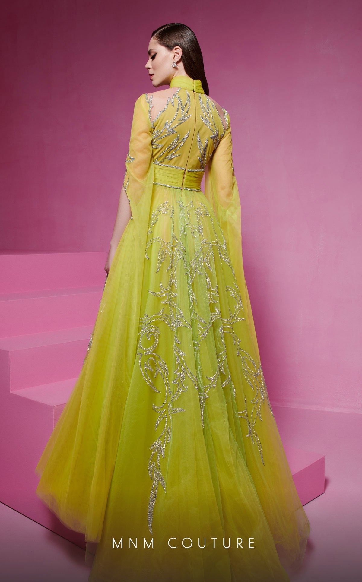 Fouad Sarkis F02844 Gold Embellished Evening Gown
