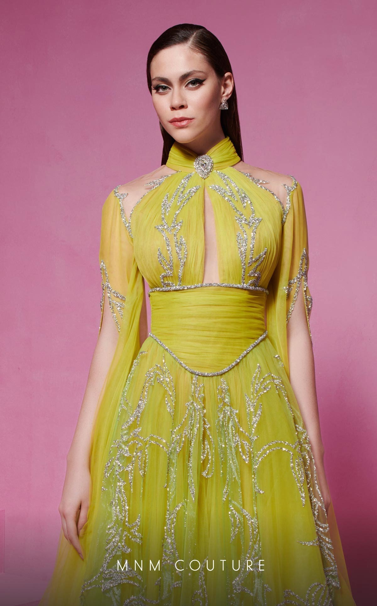 Fouad Sarkis F02844 Gold Embellished Evening Gown