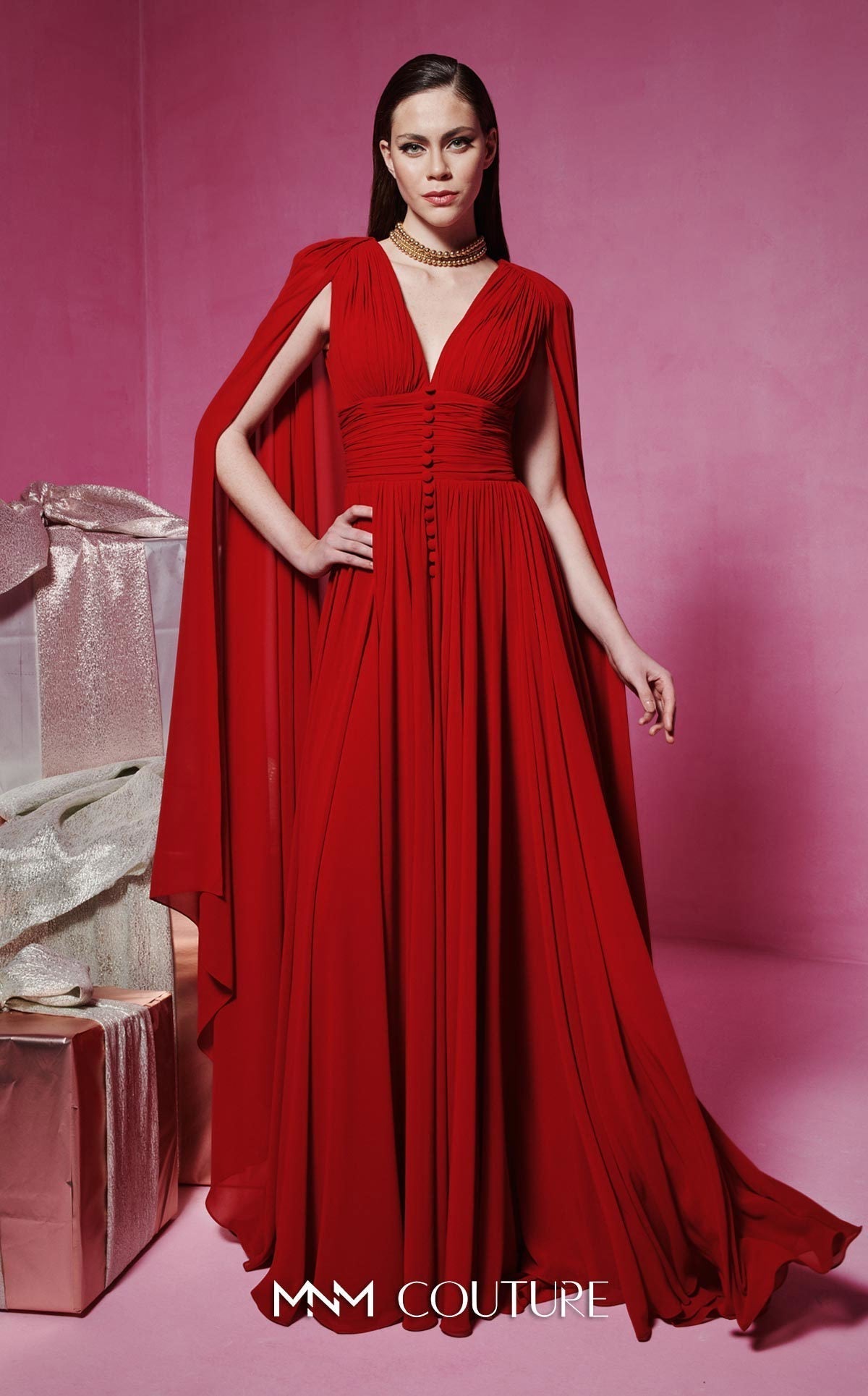 Fouad Sarkis F02845 Sleeveless V-Neck Gown