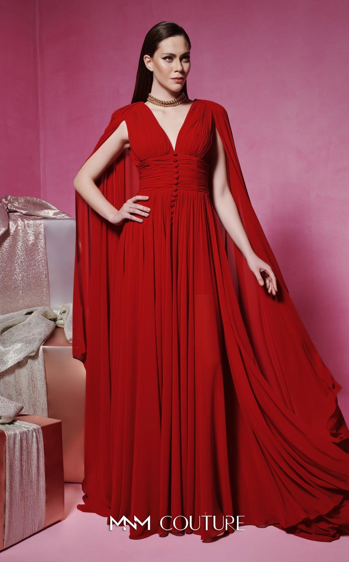 Fouad Sarkis F02845 Sleeveless V-Neck Gown