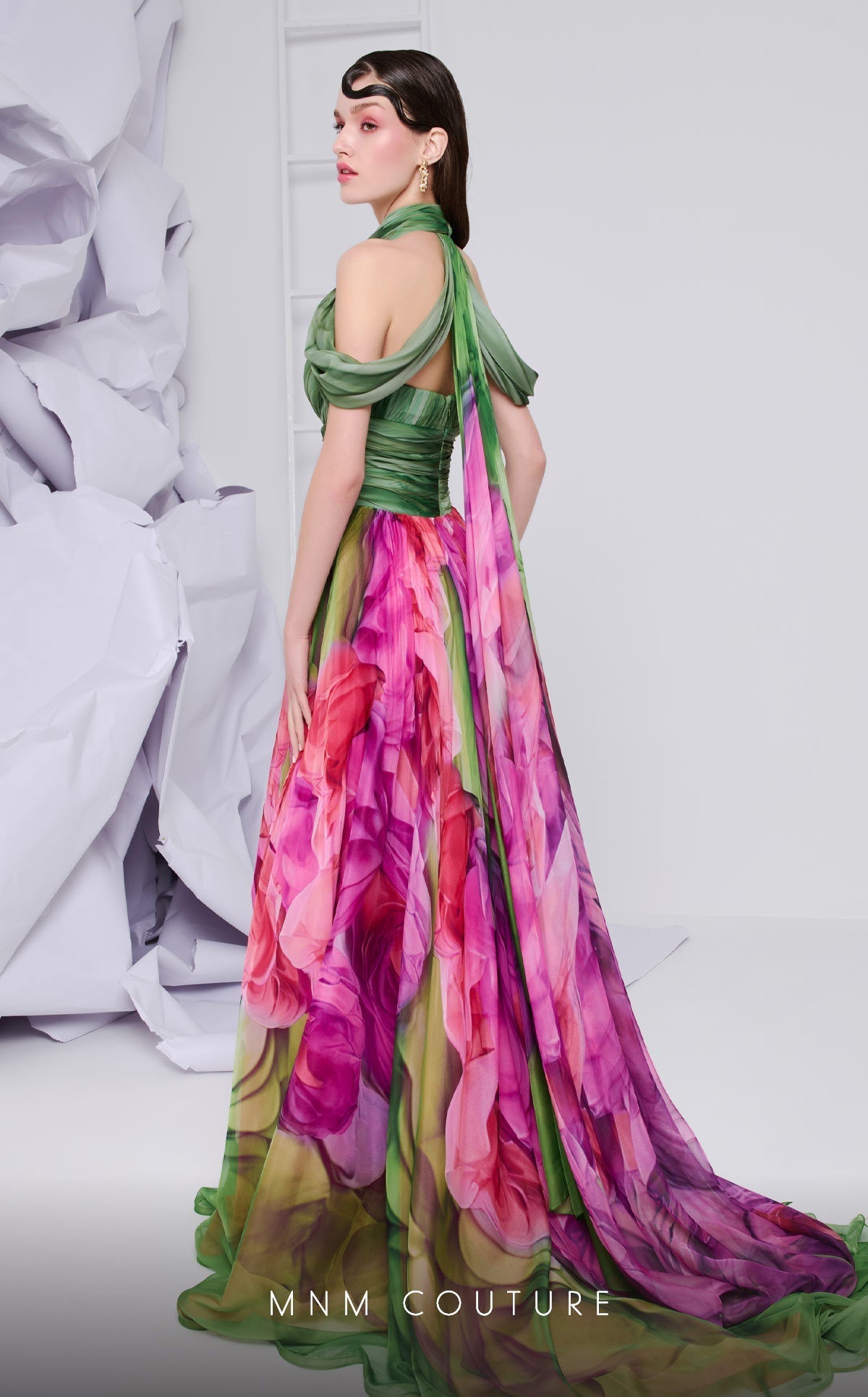 Fouad Sarkis Floral Halter Ball Gown