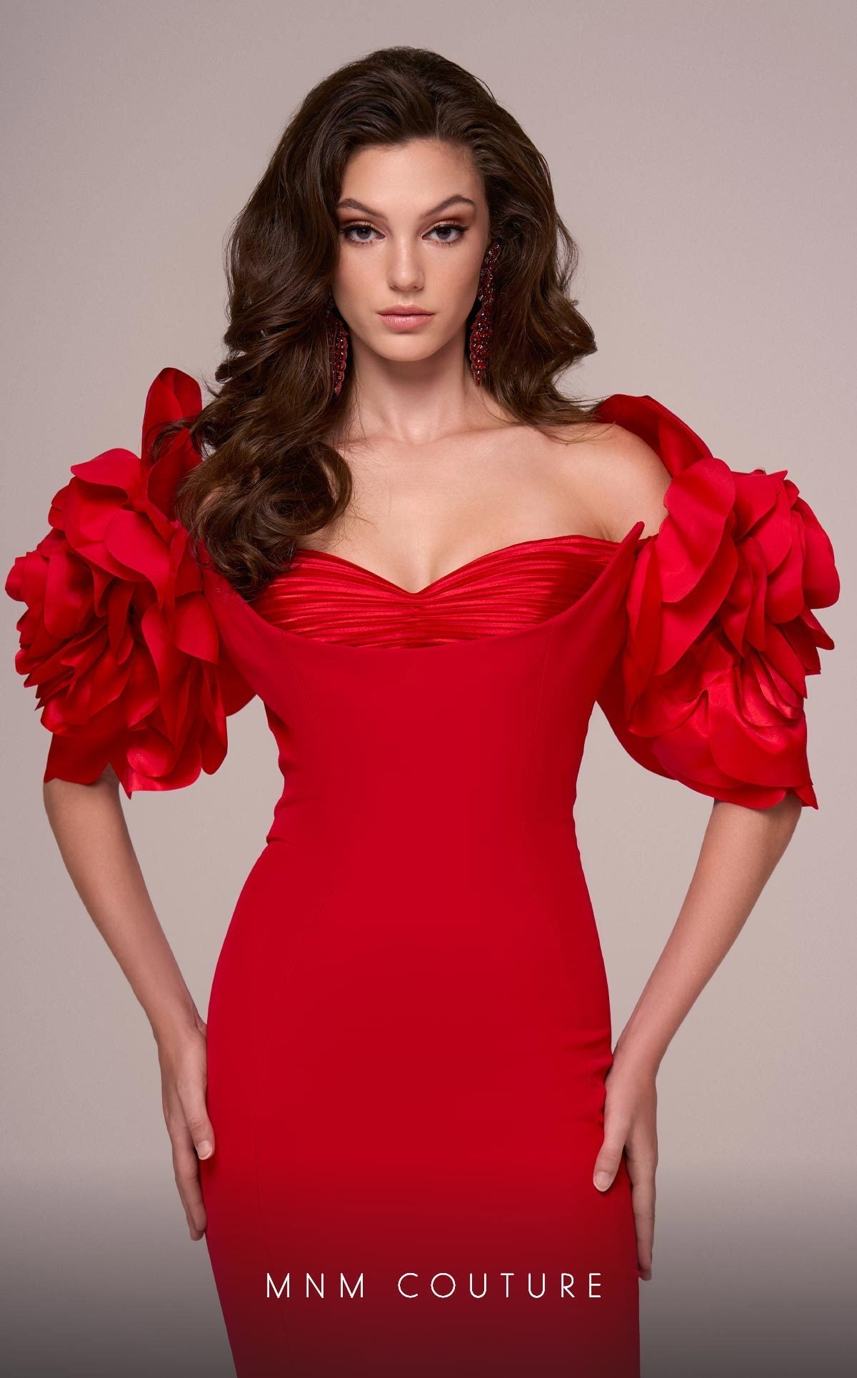 Fouad Sarkis F02886 Floral Sleeve Mermaid Gown