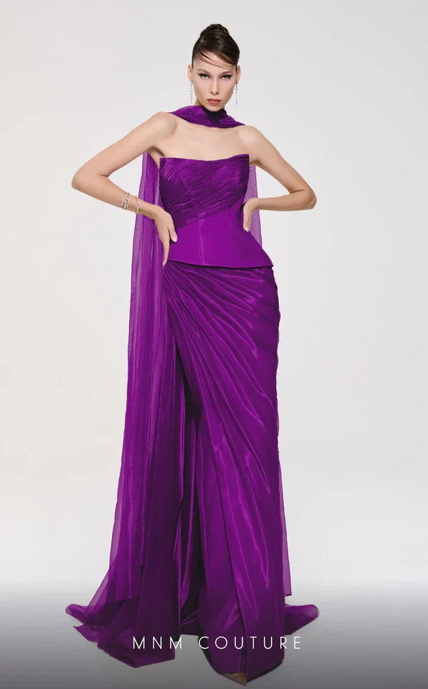 Fouad Sarkis F02894 Off-Shoulder Evening Gown with Scarf Detail