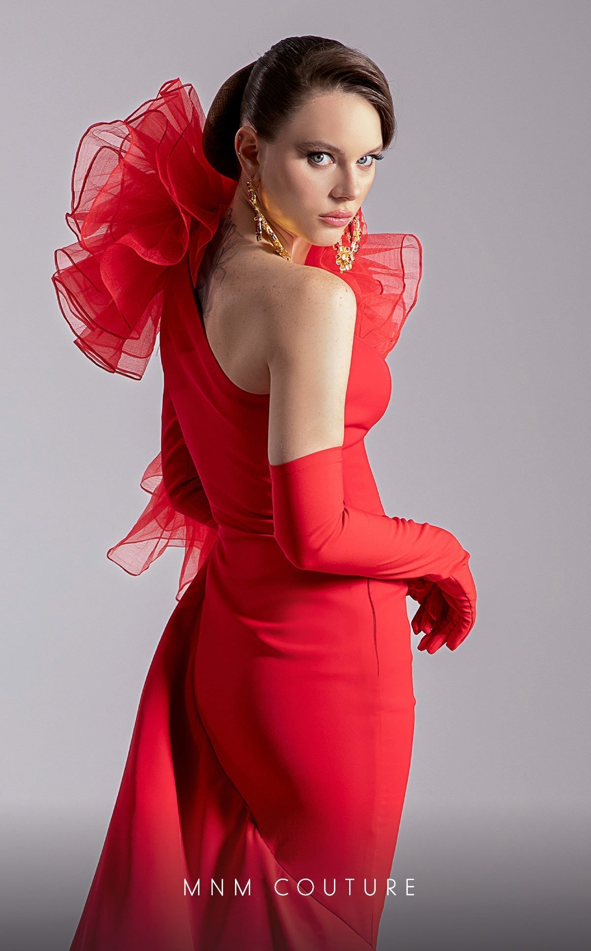 Fouad Sarkis F02906 One-Shoulder Evening Gown