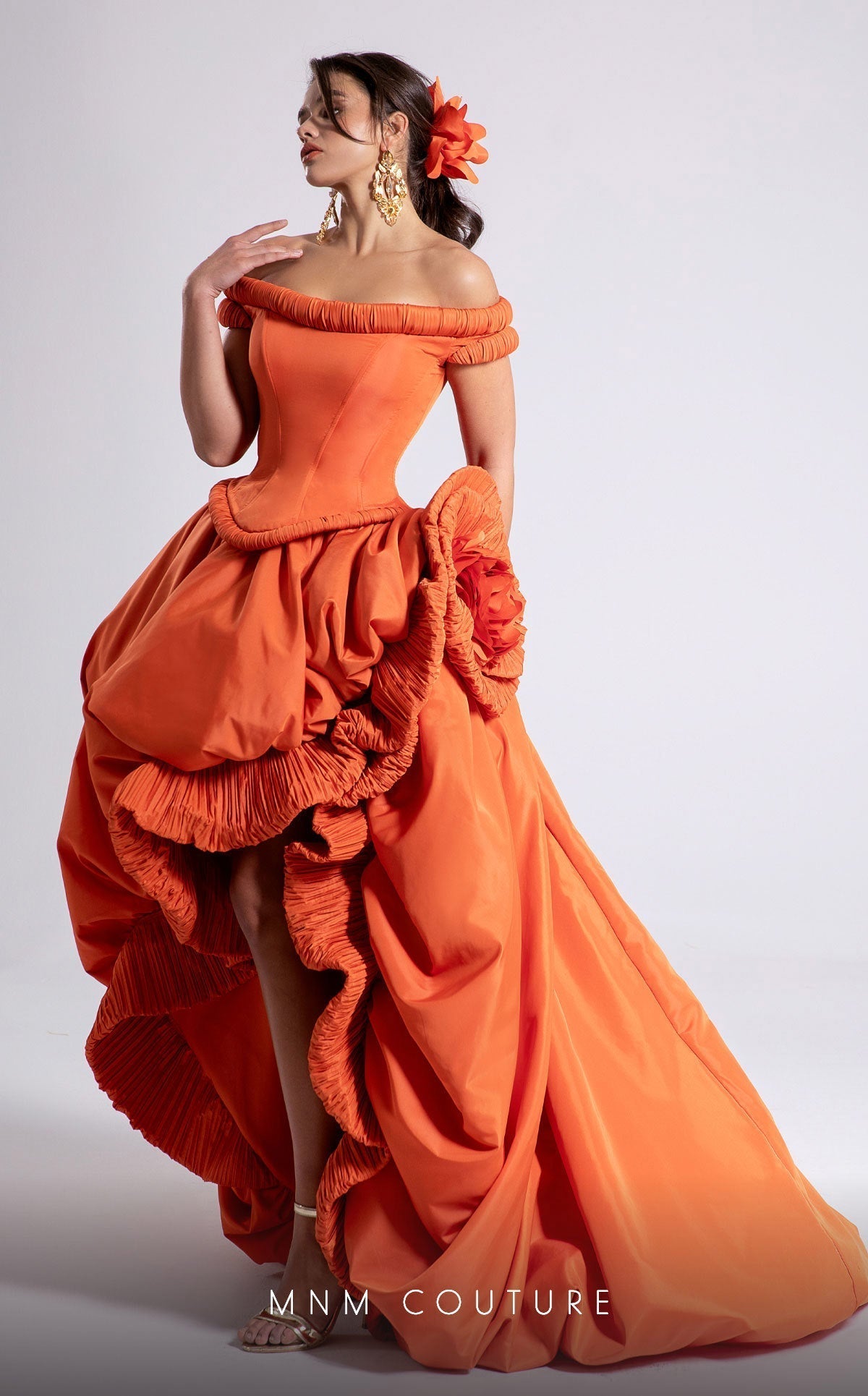 Fouad Sarkis F02913 Off-Shoulder High-Low Couture Gown