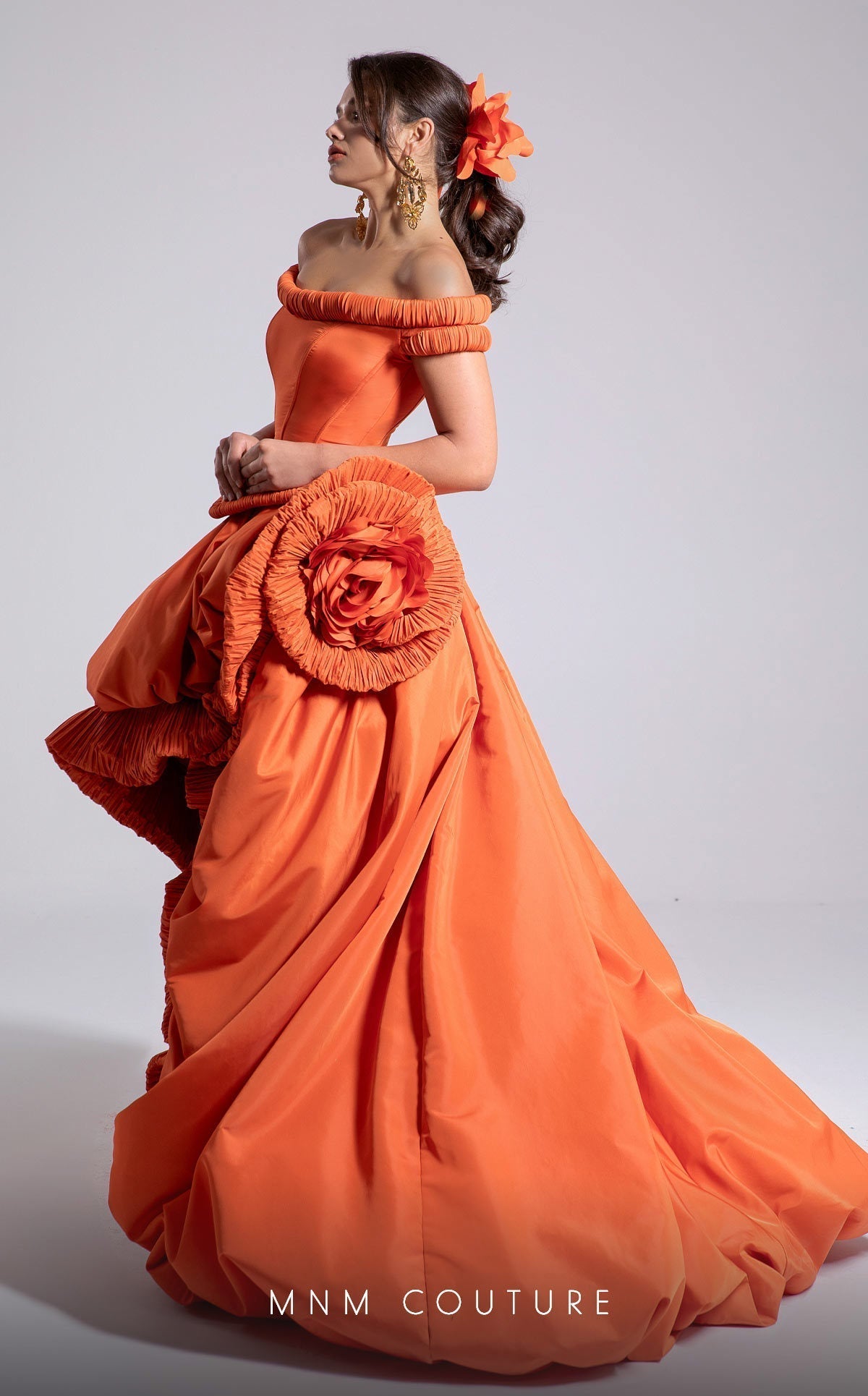 Fouad Sarkis F02913 Off-Shoulder High-Low Couture Gown