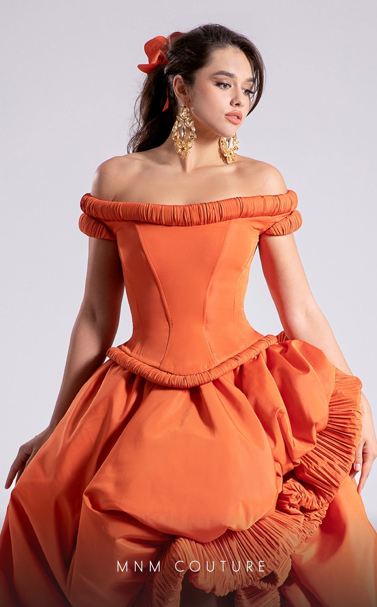 Fouad Sarkis F02913 Off-Shoulder High-Low Couture Gown