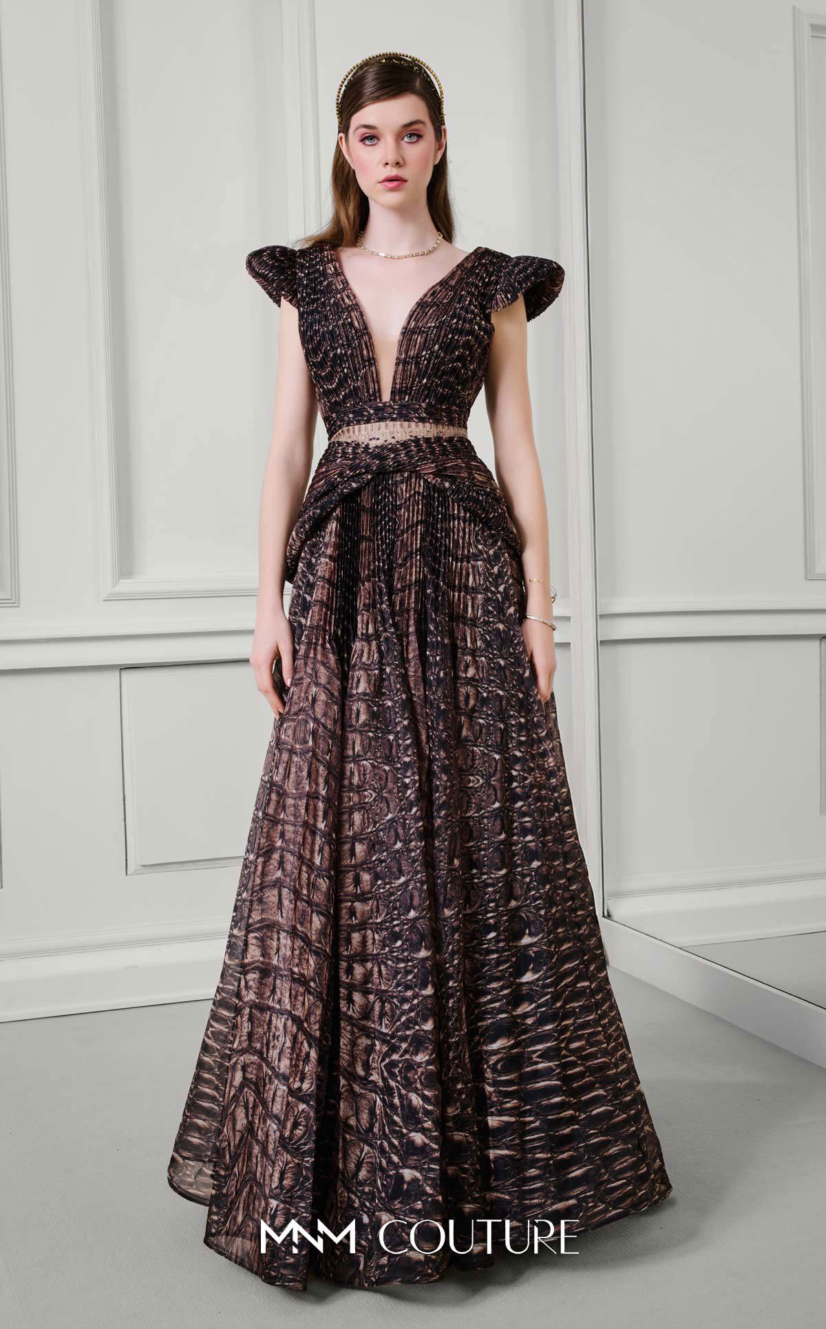 Fouad Sarkis F02922 Sleeveless V-Neck Open Back Gown