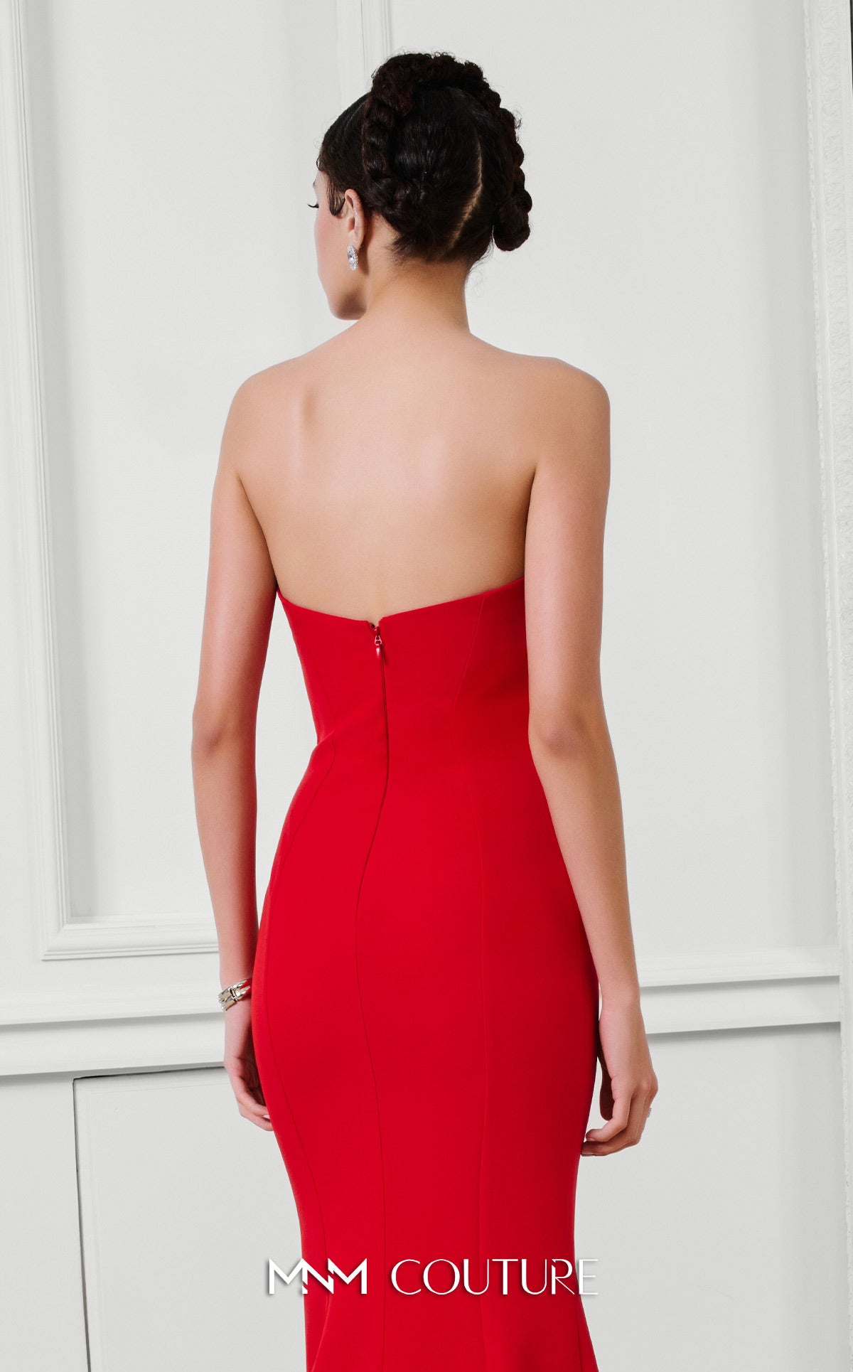 Fouad Sarkis F03100 Asymmetric Red Gown with Beaded Embroidery