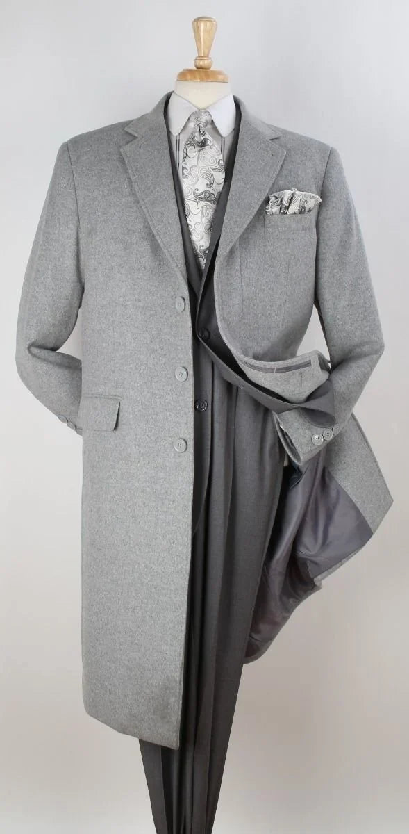 Veno Giovanni Men's 100% Wool Full Length Length Top Coat Hidden Button