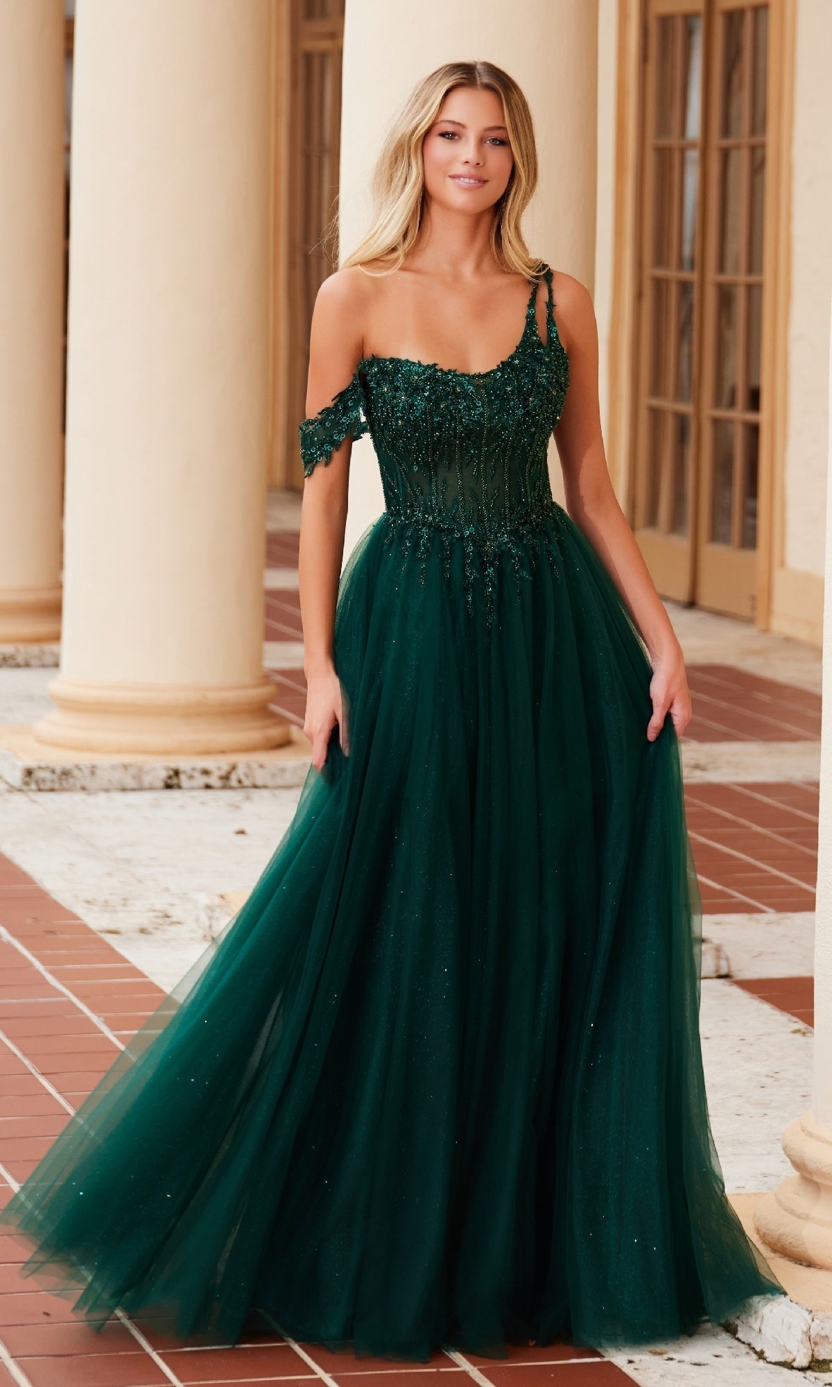 Nox Anabel F1567 Asymmetrical Glitter Prom Dress