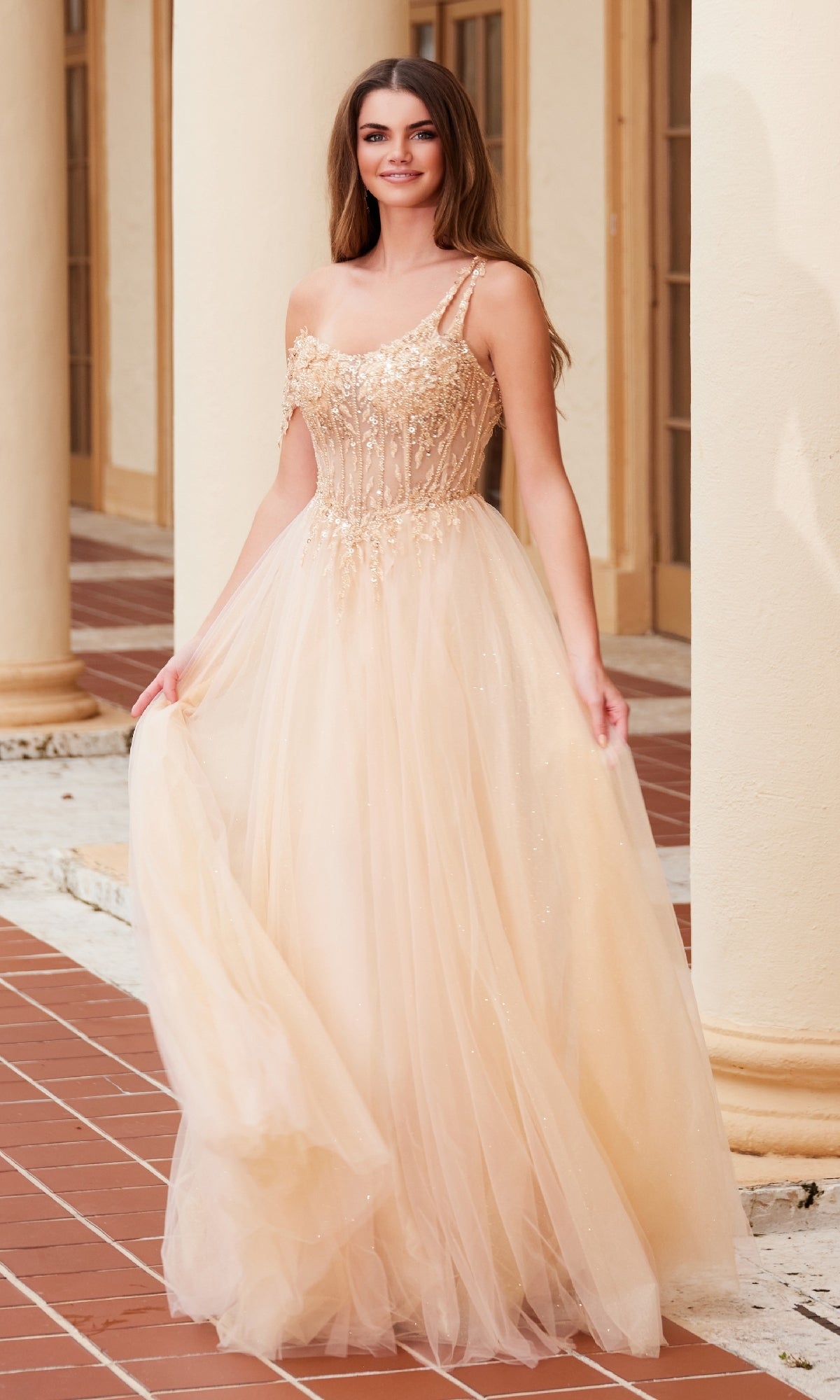 Nox Anabel F1567 Asymmetrical Glitter Prom Dress