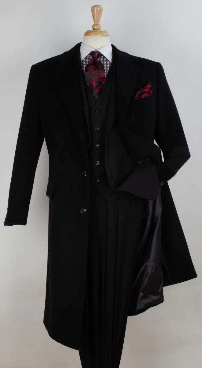 Veno Giovanni Men's 100% Wool Full Length Length Top Coat Hidden Button