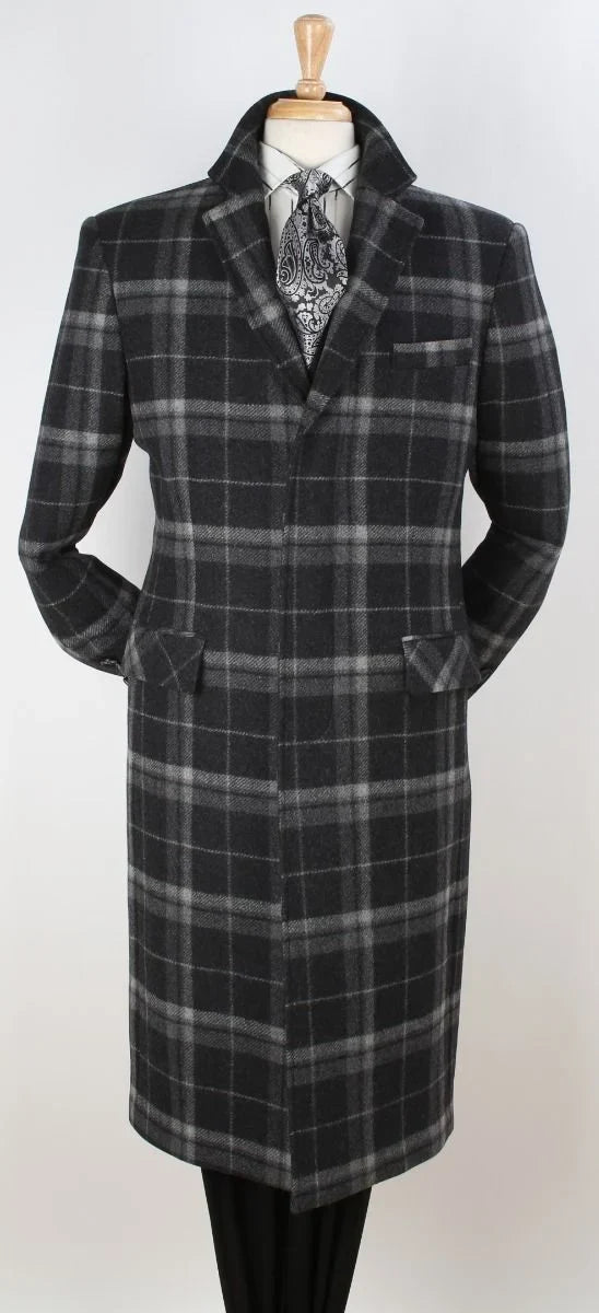 Veno Giovanni Men's 100% Wool Full Length Length Top Coat Hidden Button