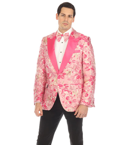 Menβs Drake Fuchsia Floral Tuxedo Blazer β Slim Fit Peak Lapel 1 Button Prom Dinner Jacket for Weddings & Formal Events