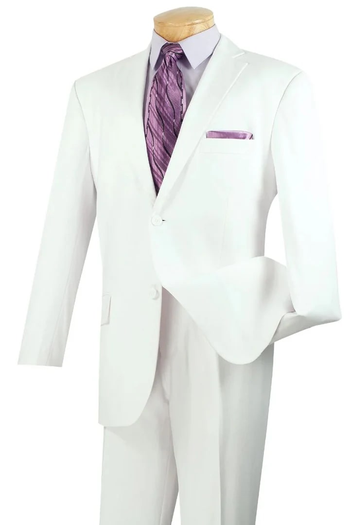 Modern Fit White Two Button Wedding Suit