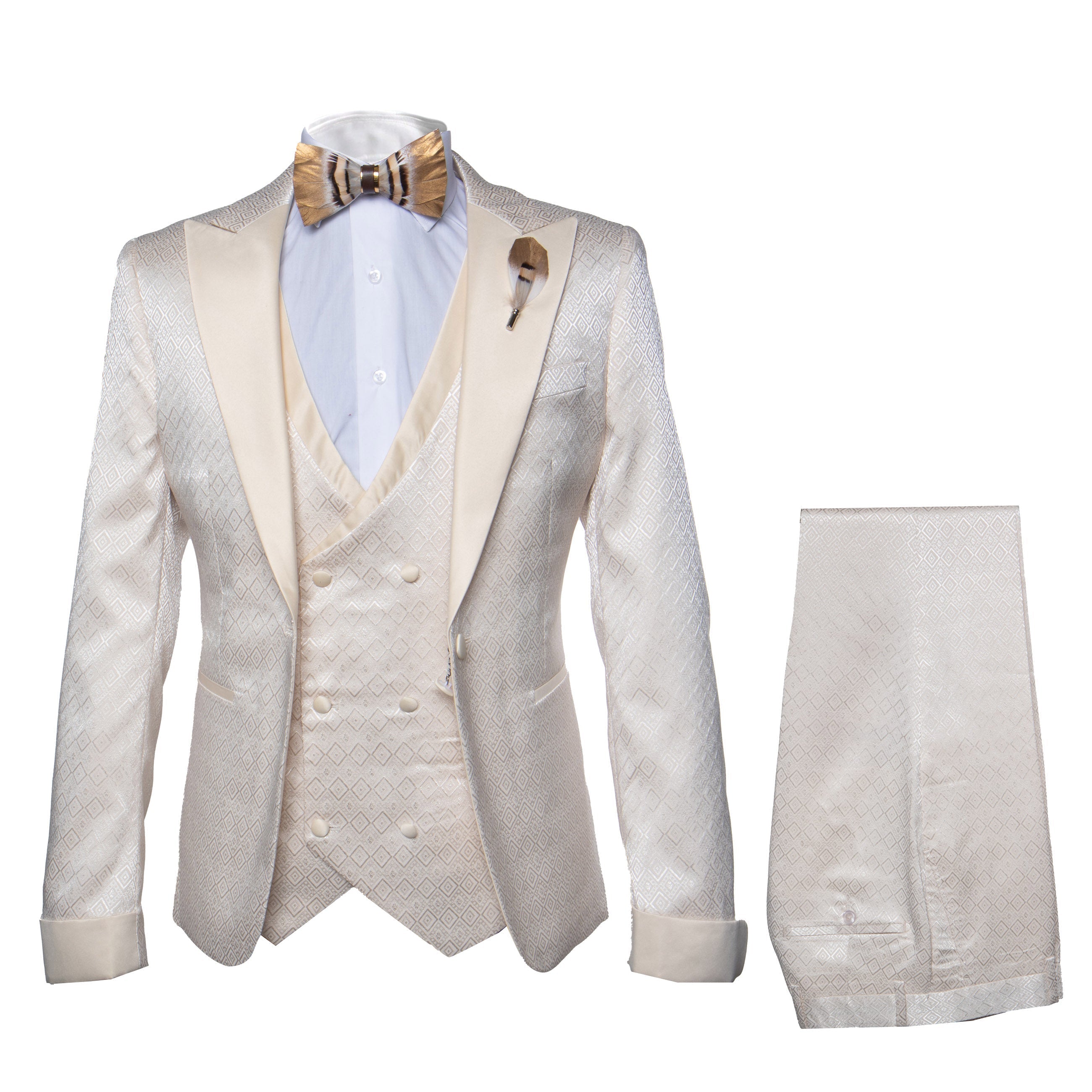 Rossi Man Slim Fit 3-Piece Suit Off-White