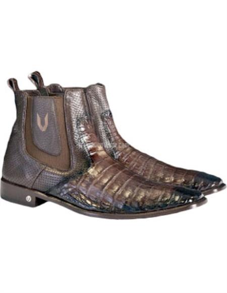 Handcrafted Brown Caiman Chelsea Boots